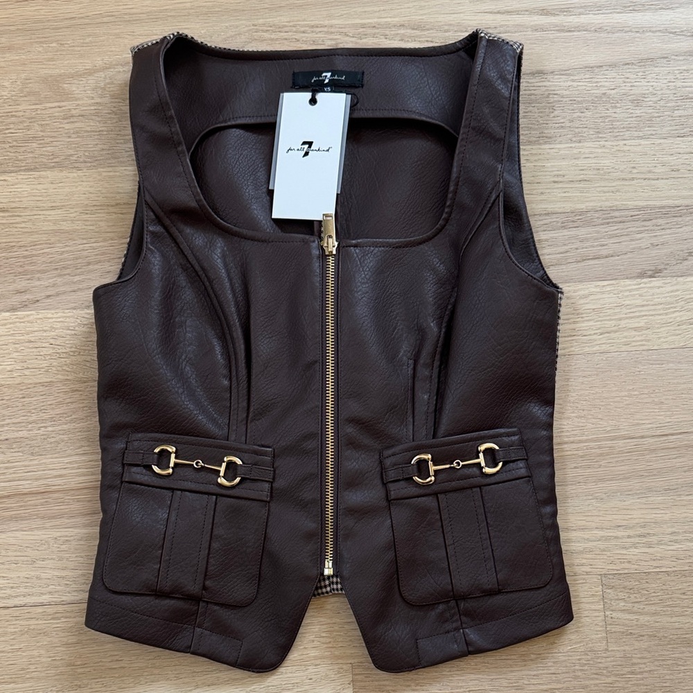 7 For All Mankind Brown Faux Leather Vest